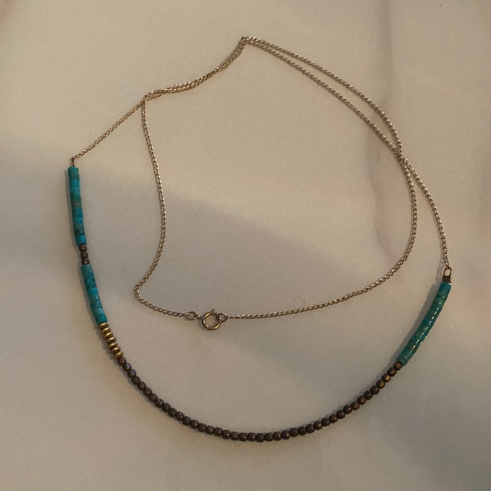 Blue and brown seed beads necklace